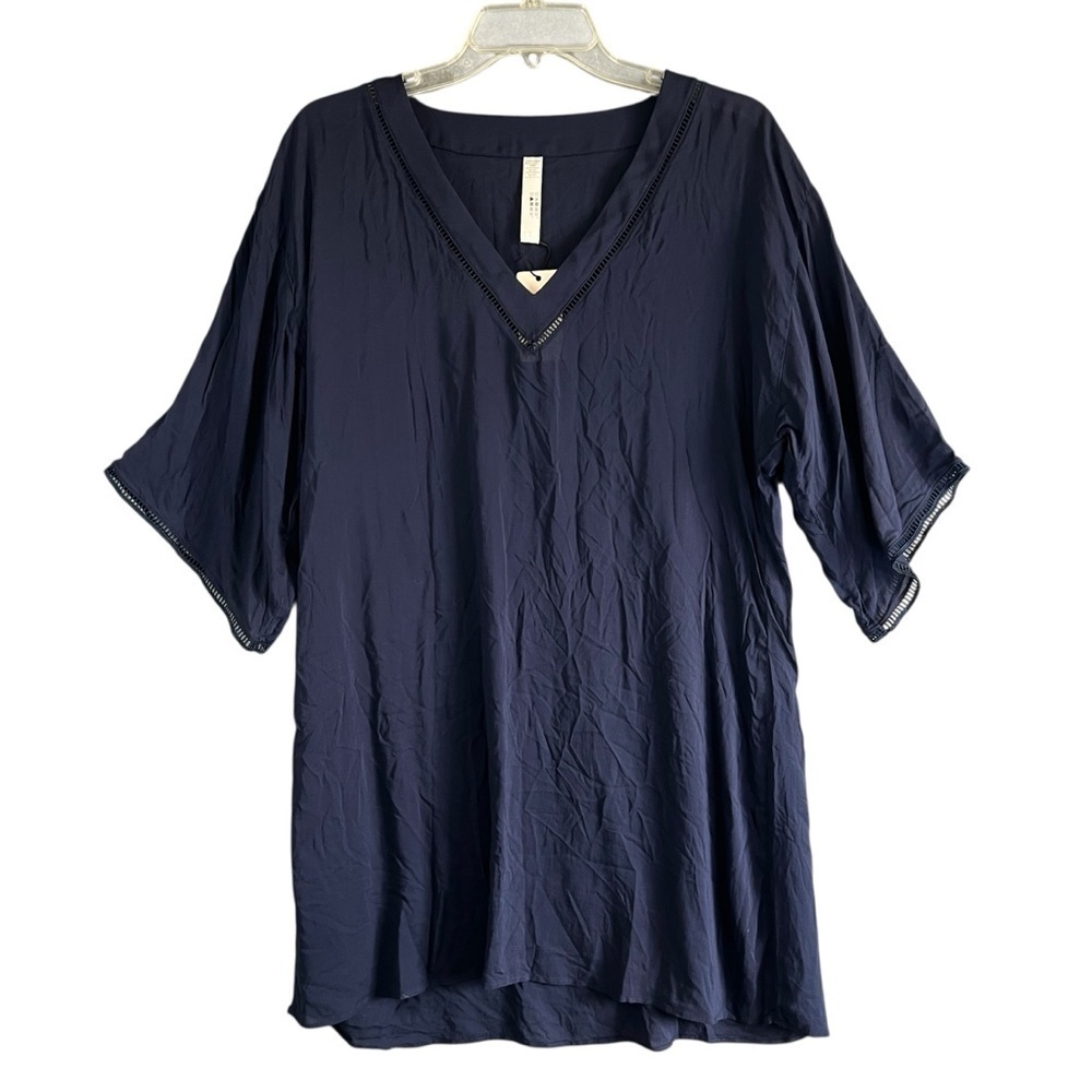 MARIE JO Claudine Swim Cover Up Kaftan Navy Blue Size Small NWT - Picture 2 of 10